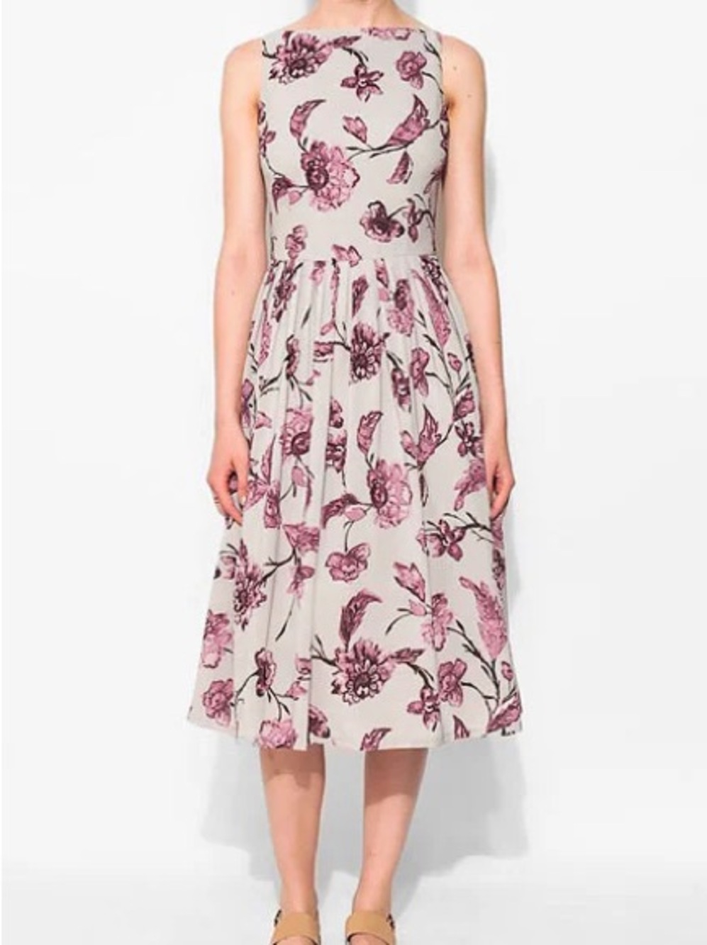 BB Dakota Blush Pink Floral Midi Dress on Cream